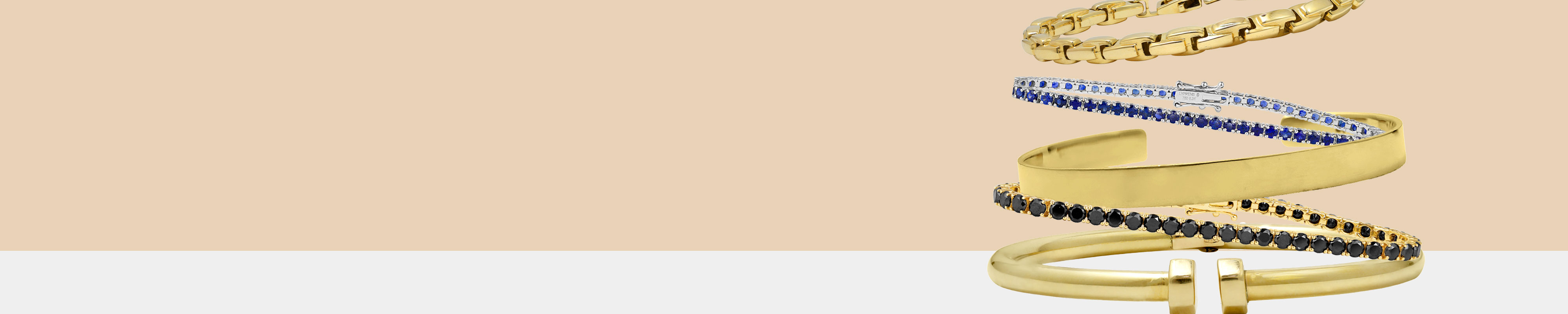 Vijf verschillende heren armbanden, spang, tennis en schakkel armbanden