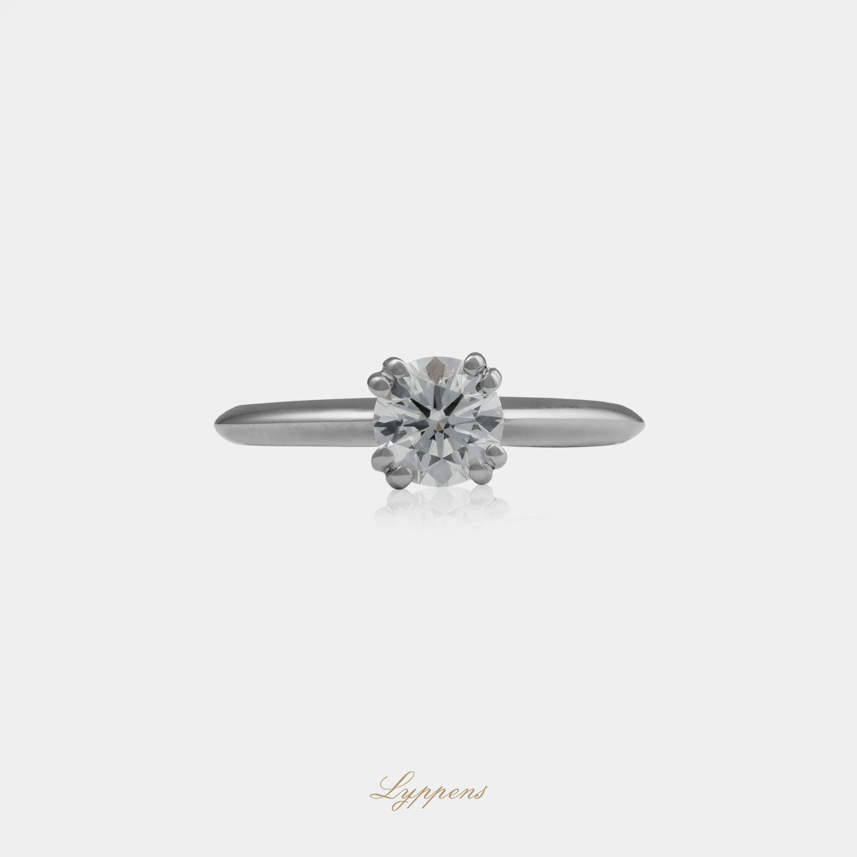 18kt witgouden solitair ring met briljant geslepen diamant 0.75 ct H SI1 in Parijs montuur, GIA gecertificeerd