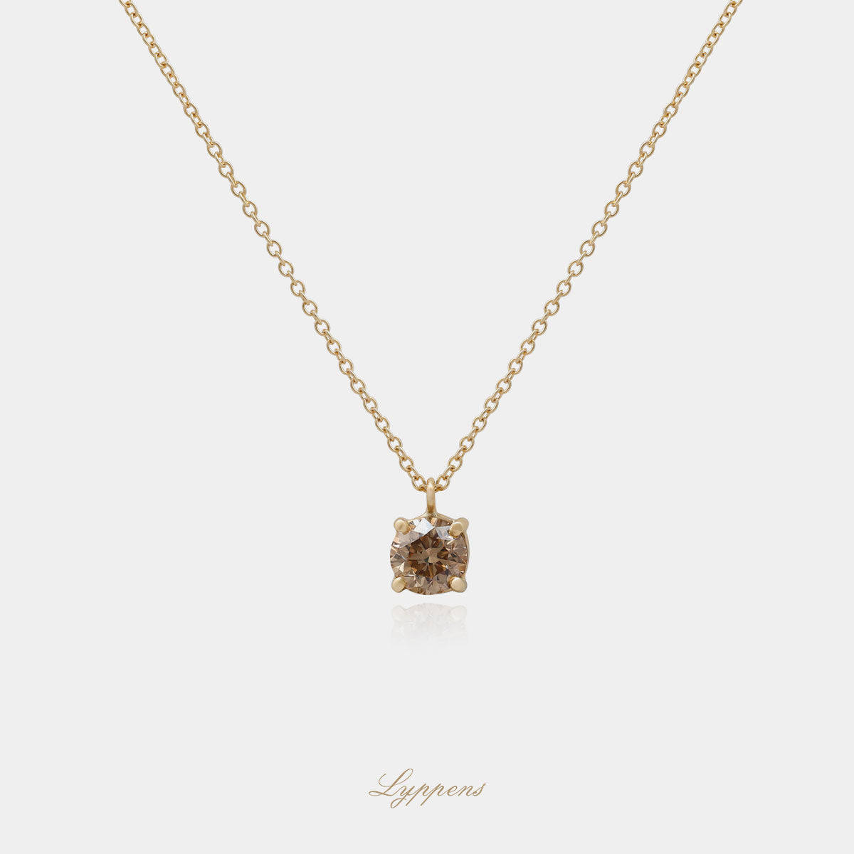 Geelgouden anker schakelcollier met solitair hanger gezet met bruine diamant.