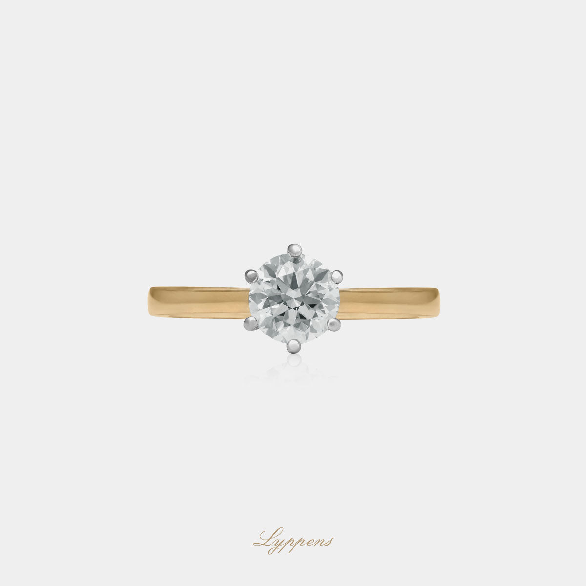 Geel- met witgouden verlovingsring, deze ring is in het midden gezet met een briljant geslepen diamant.