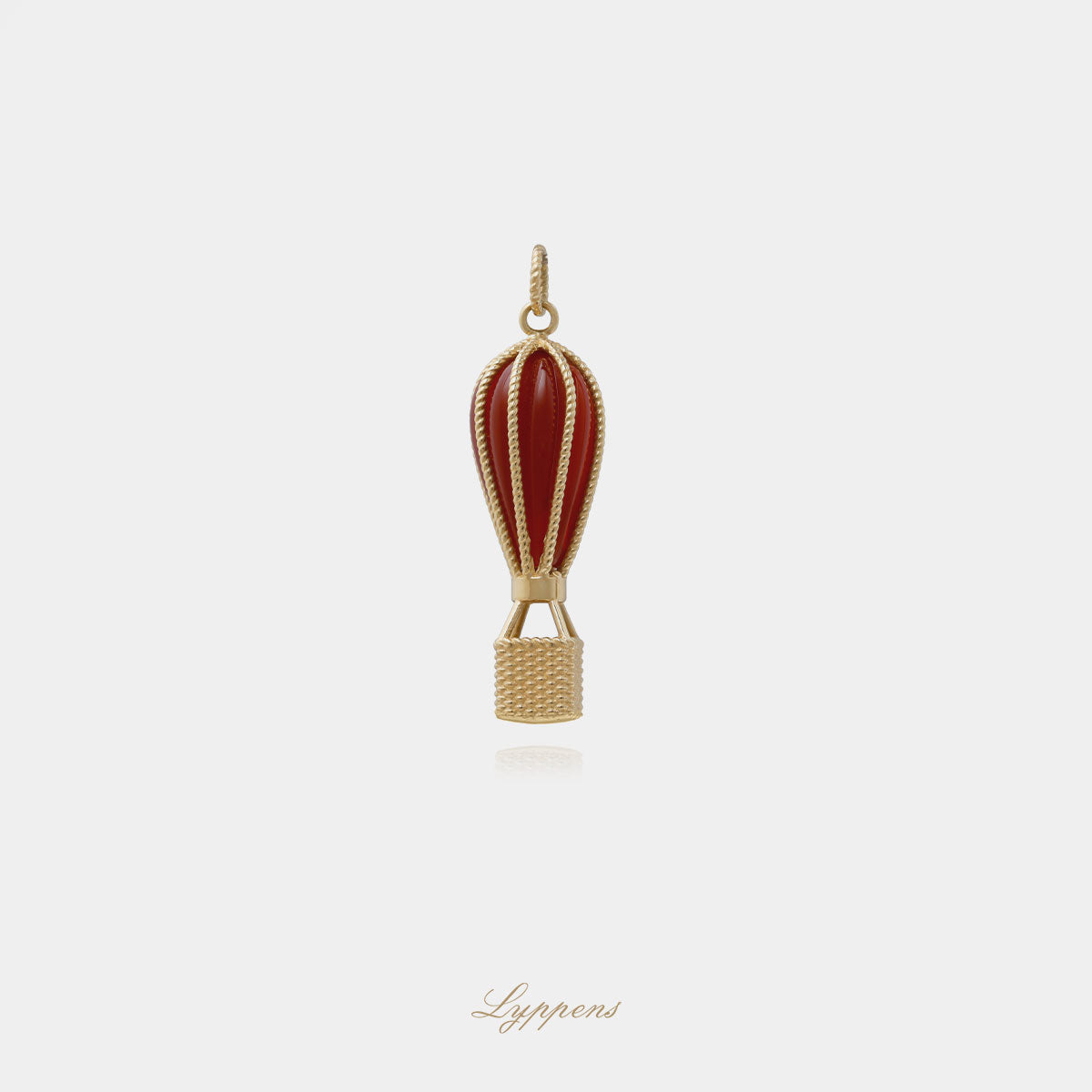 Yellow gold hot air balloon pendant with carnelian