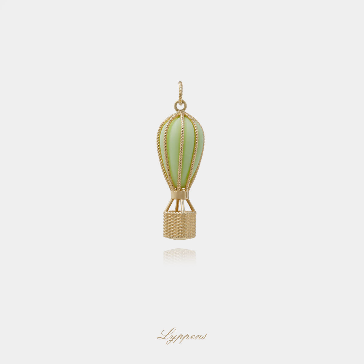 Yellow gold hot air balloon pendant with chrysoprase