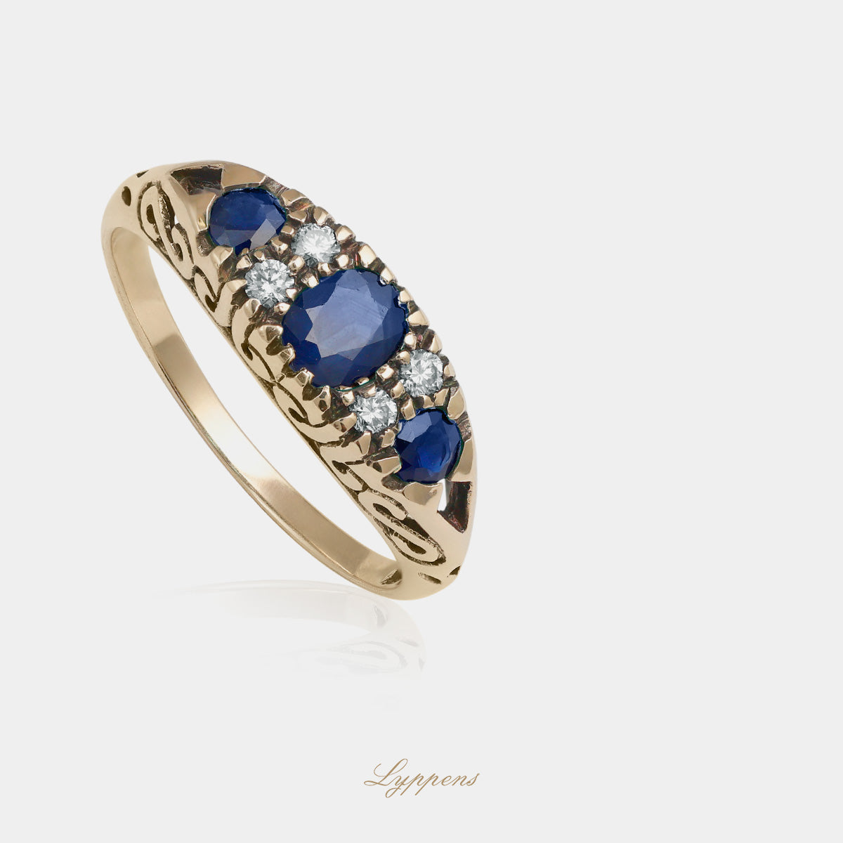 Geelgouden ring met saffier en diamant