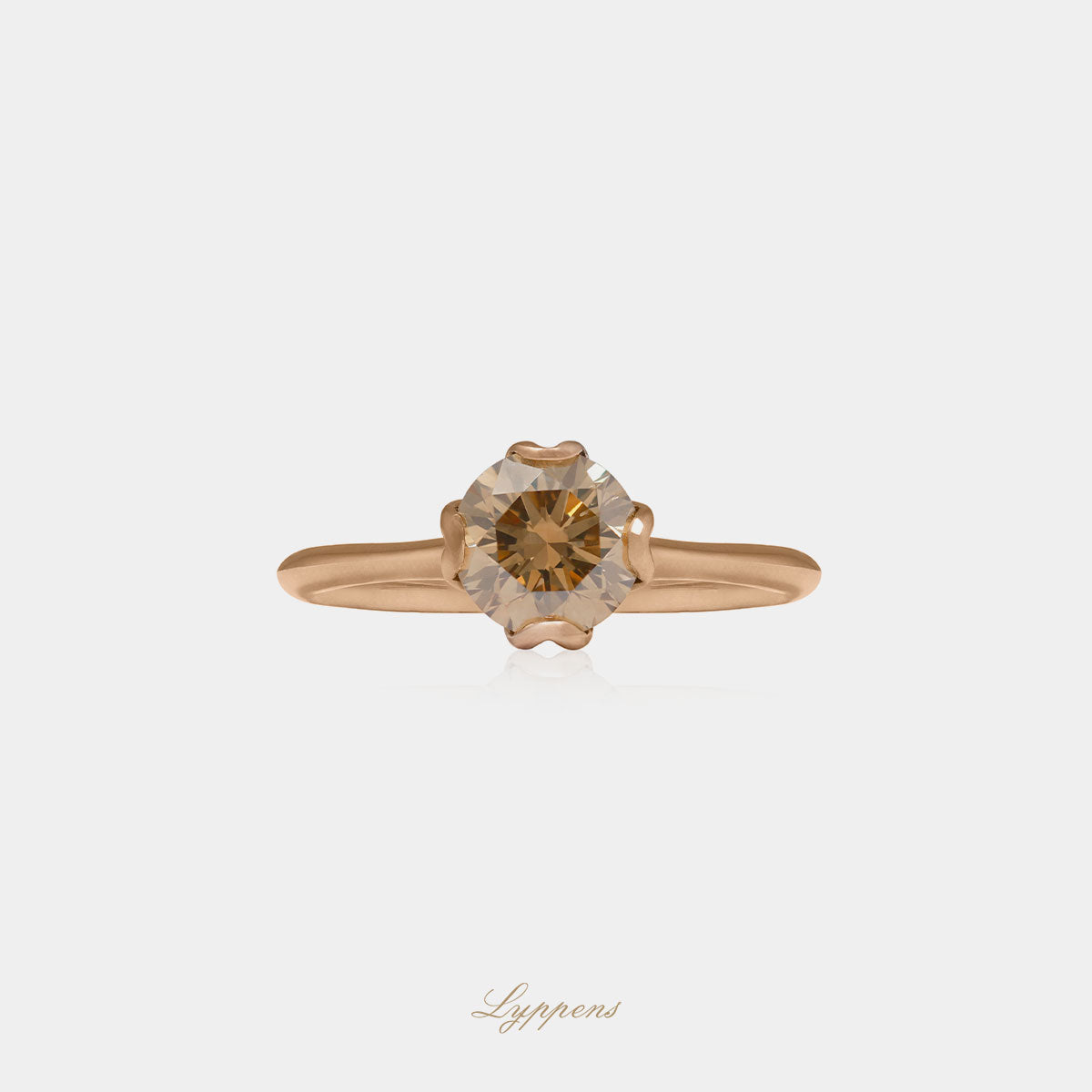Roségouden solitair verlovingsring, deze ring is in het midden gezet met een briljant geslepen bruine diamant.