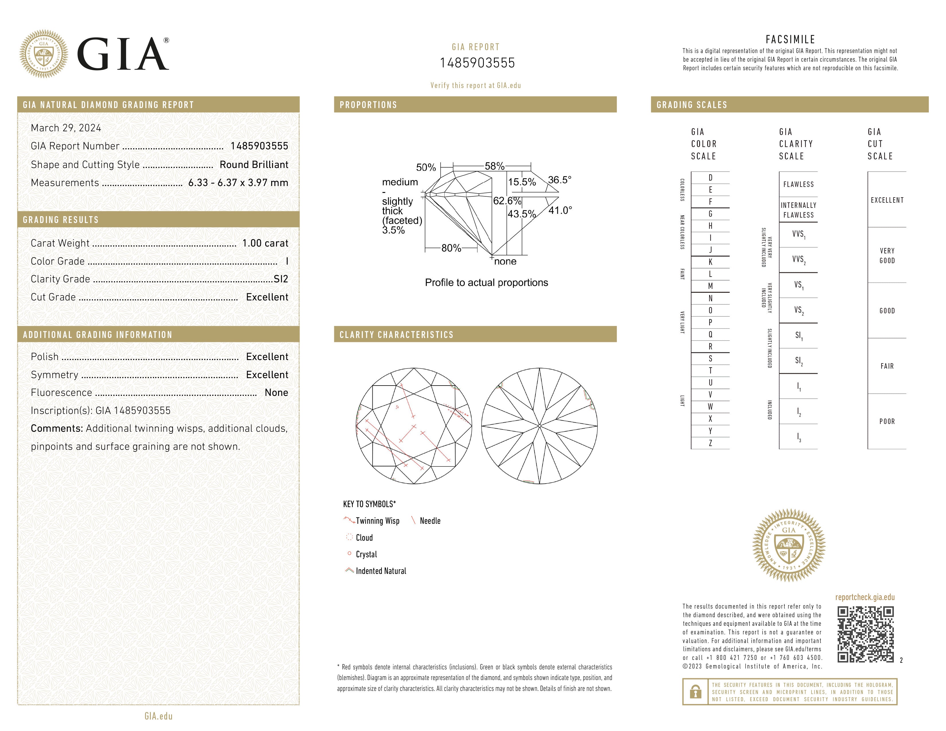 GIA certificaat van een briljant geslepen diamant met een totaalgewicht van 1.00ct.