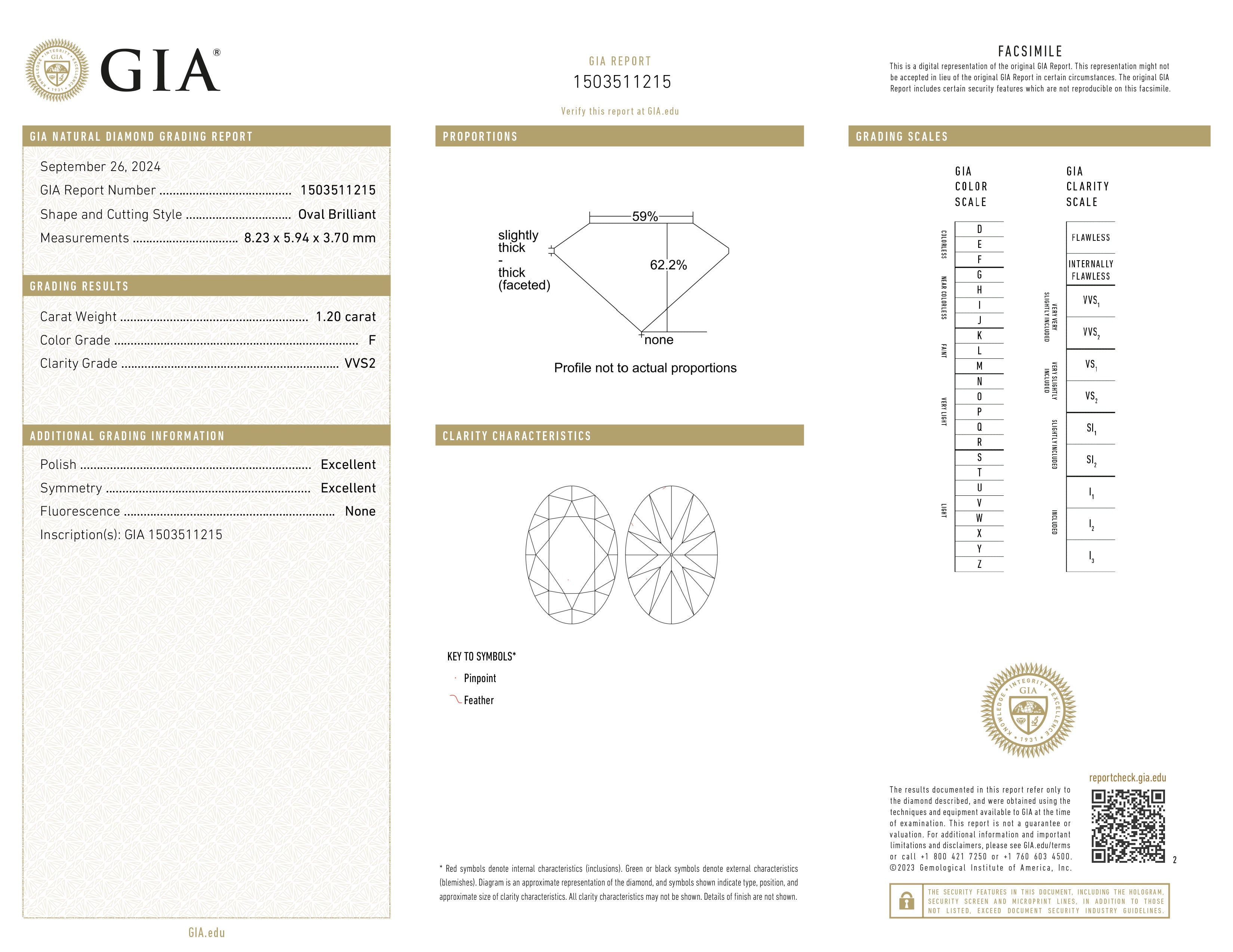 Oval cut diamond 1.20ct, F, VS2