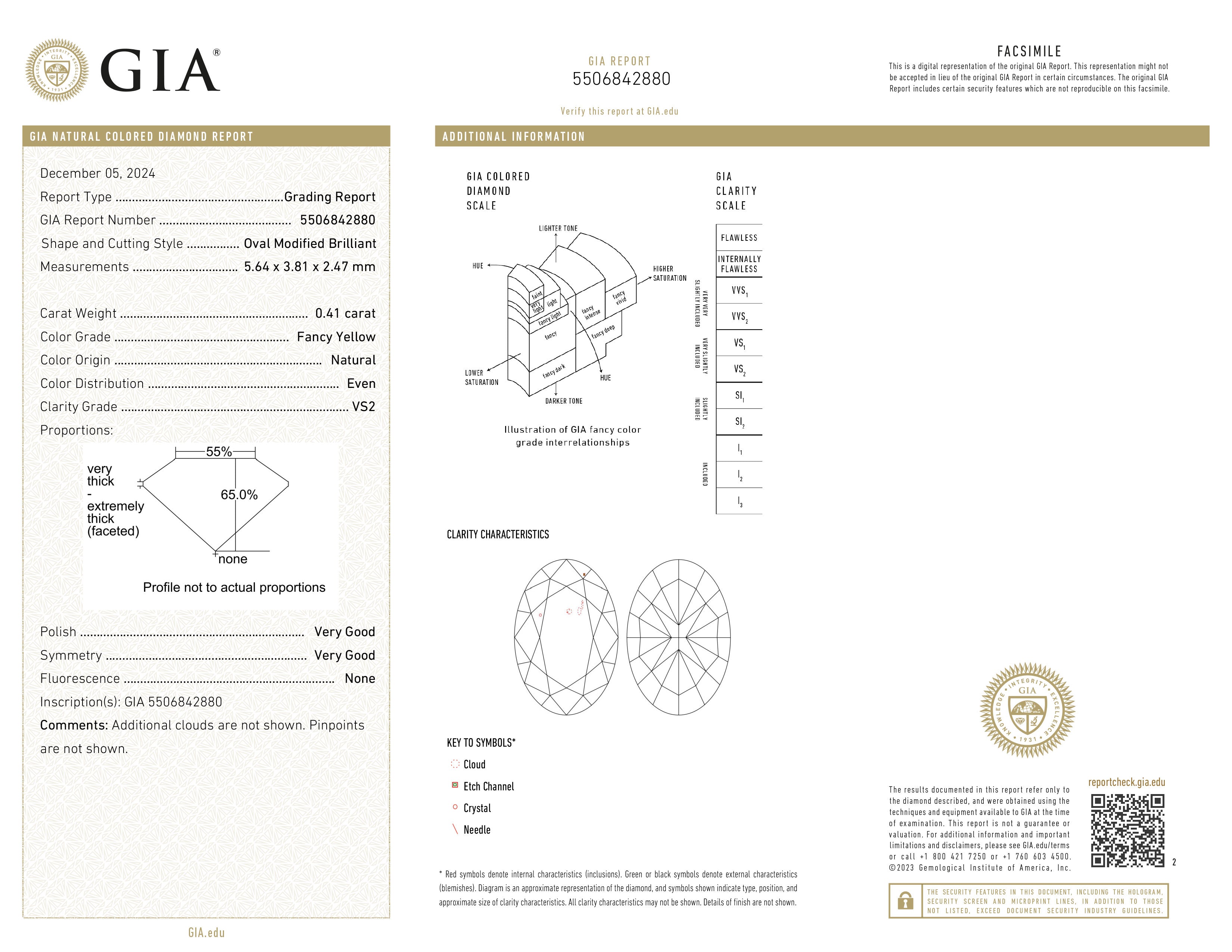 Oval cut diamond 0.41ct, FIY, VS2