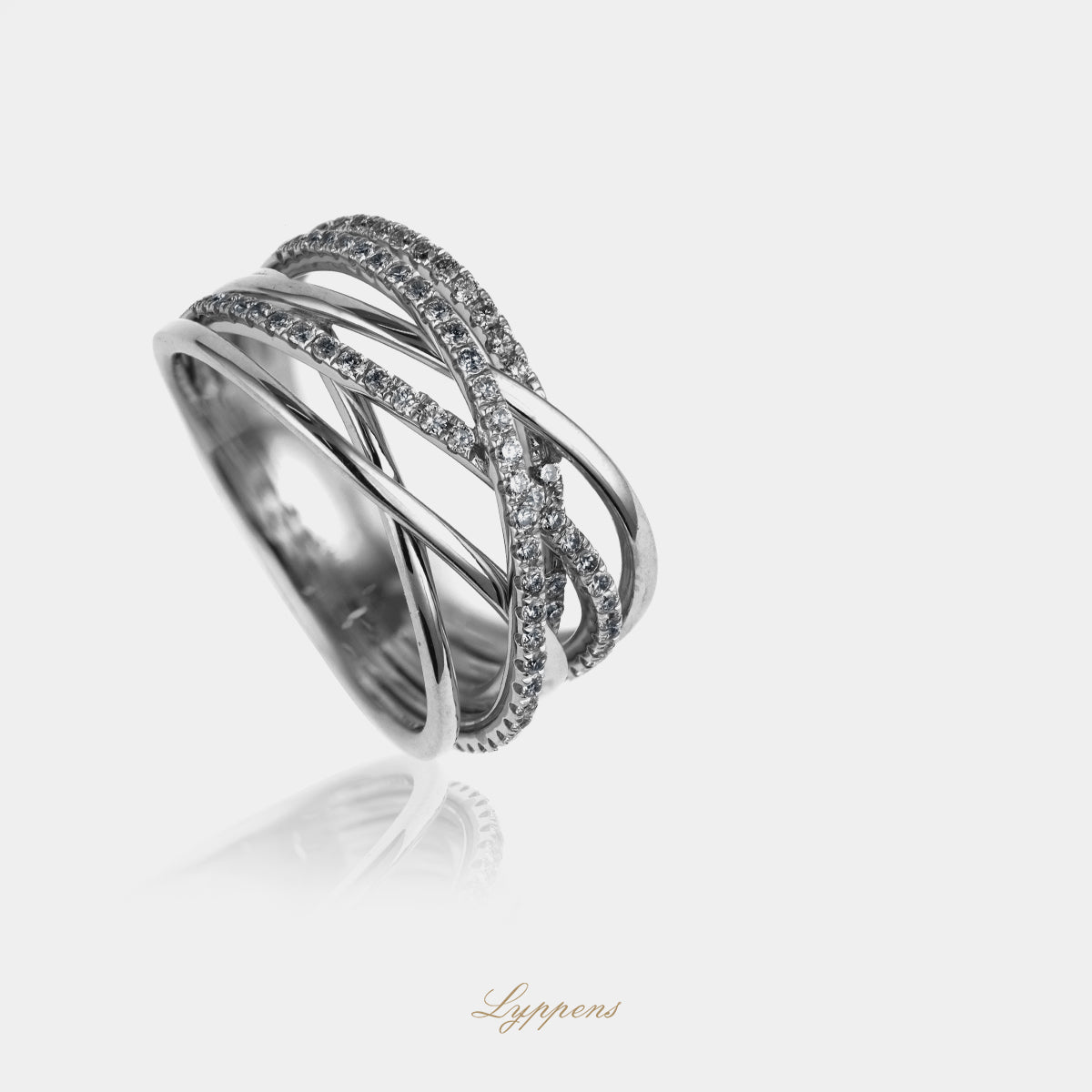 White gold band ring with diamond
