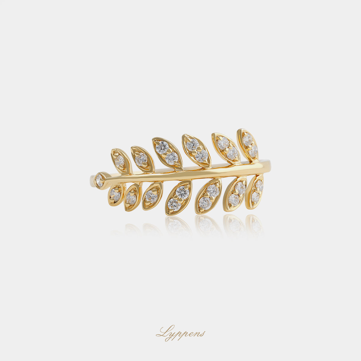 18kt geelgouden ring in bladvorm met 0.22ct briljant geslepen diamanten, kleur G SI1