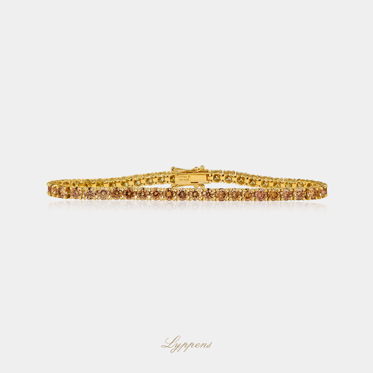 Geelgouden tennisarmband met bruine diamant 10.00ct