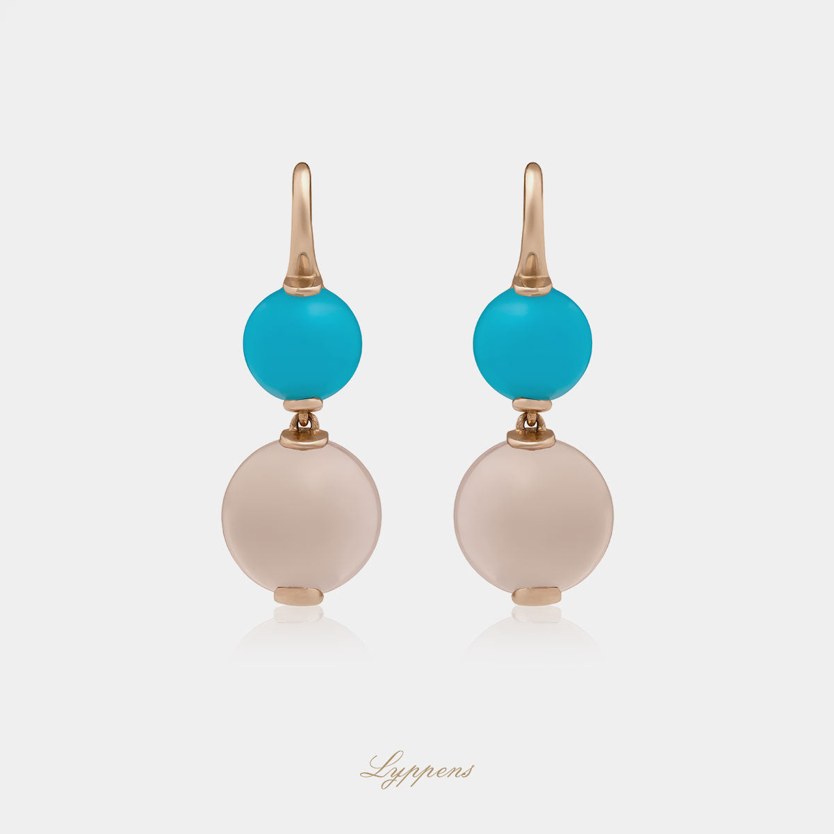 Roségouden oorbellen met chalcedoon en rozenkwarts