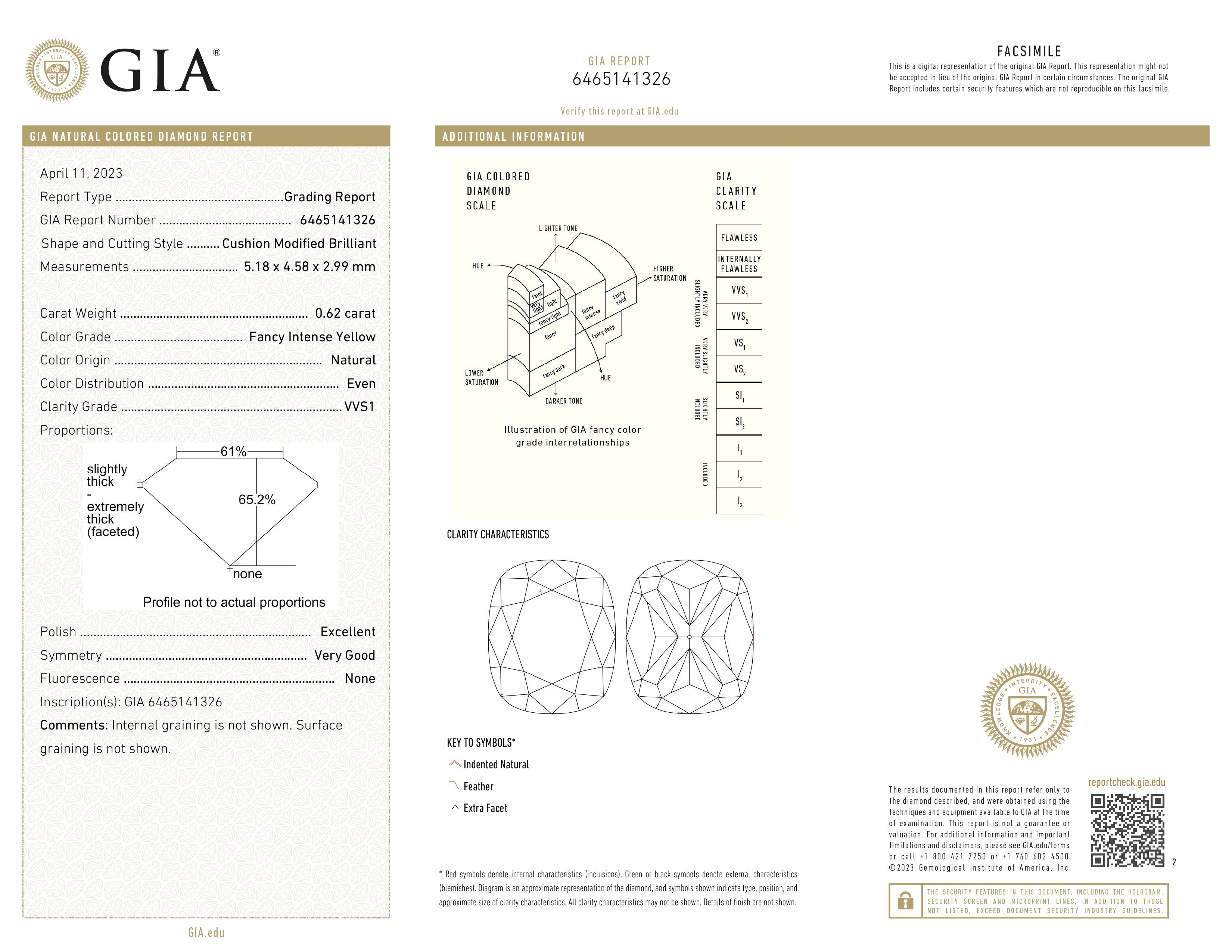 GIA certificaat van een kussen geslepen diamant met een totaalgewicht van 0.62ct.