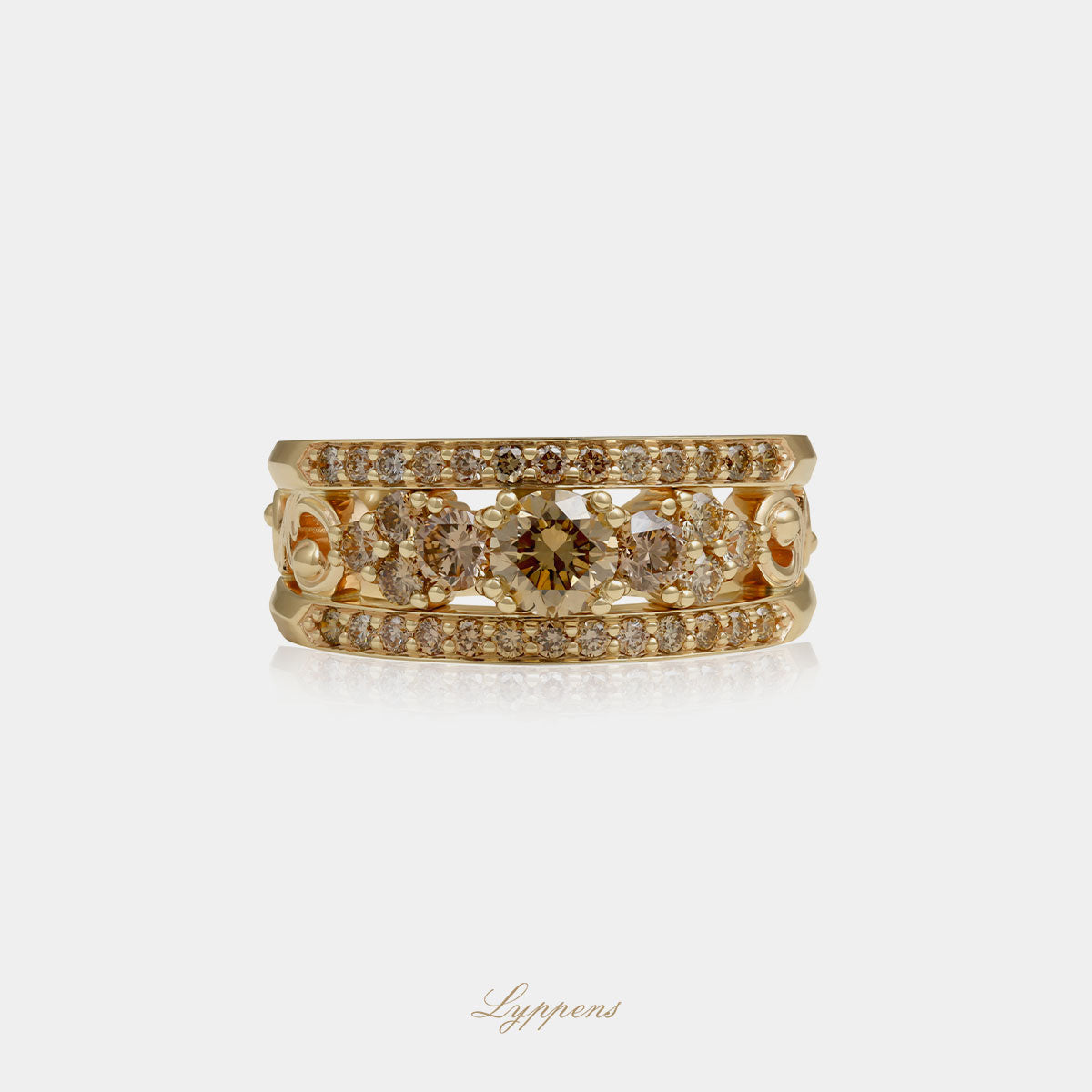 14kt roségouden bandring met briljant geslepen bruine diamanten 1.09 ct, gedecoreerd met krullen