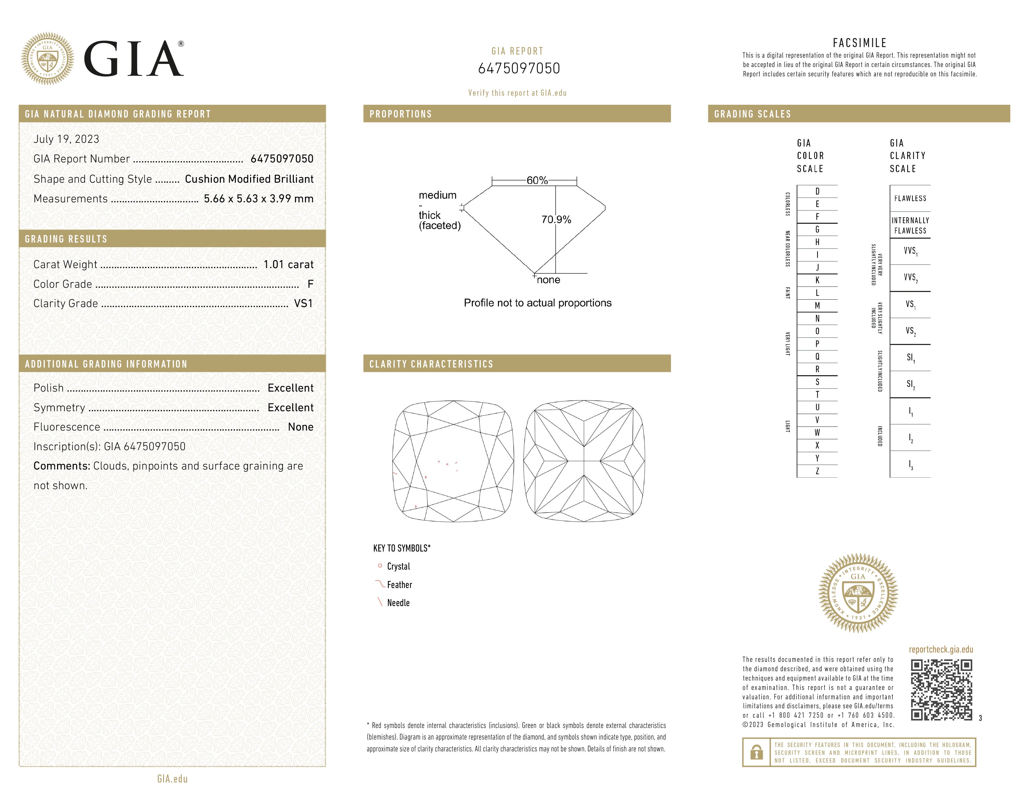 GIA certificaat van een kussen geslepen diamant met een totaalgewicht van 1.01ct.