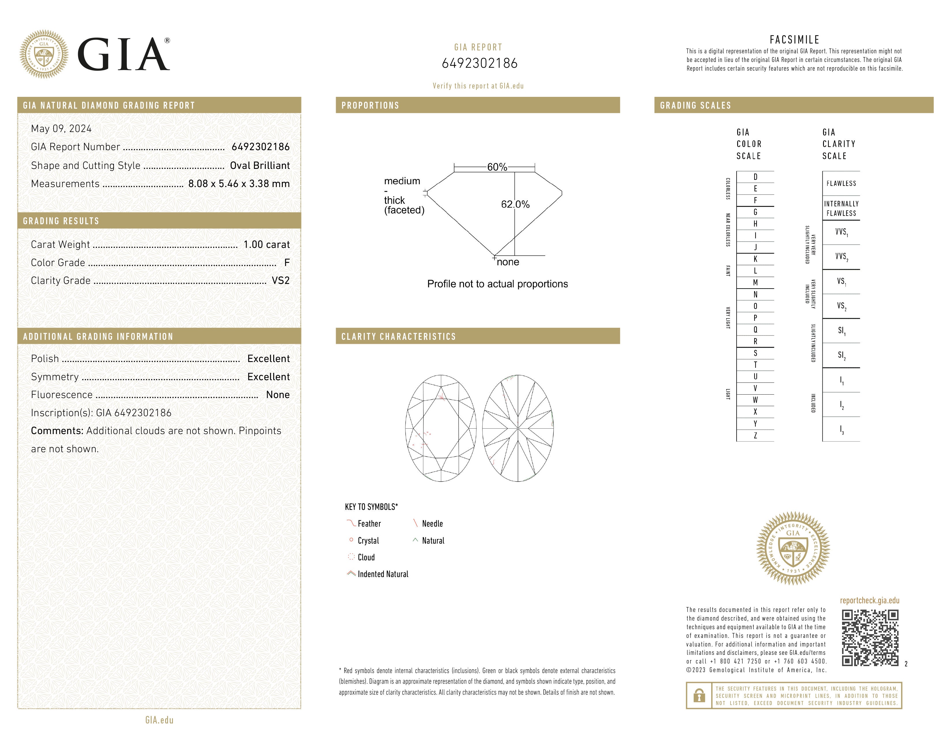 Oval cut diamond 1.00ct, F, VS2