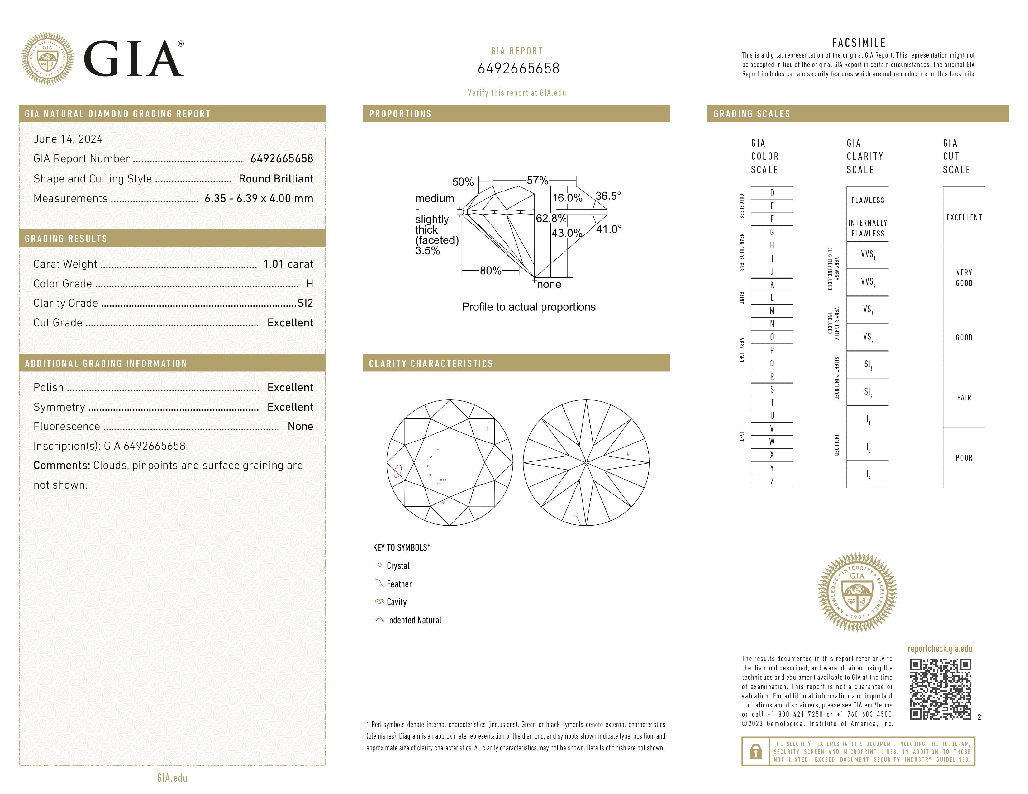Briljant geslepen diamant 1.01ct, H, SI2