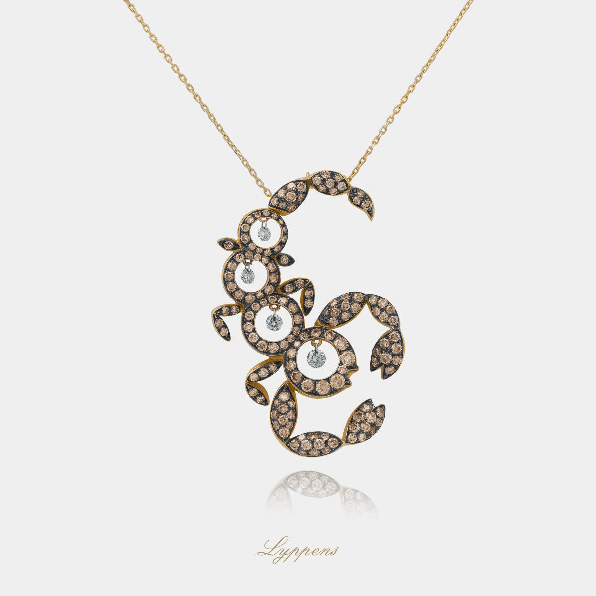 Yellow gold necklace with scorpion pendant with diamonds