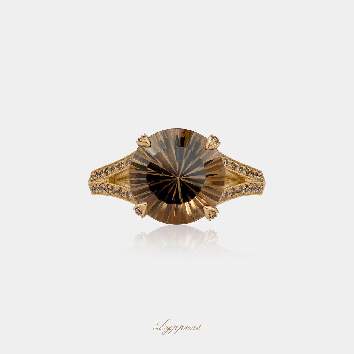 Rose gold ring with smoky quartz and diamonds