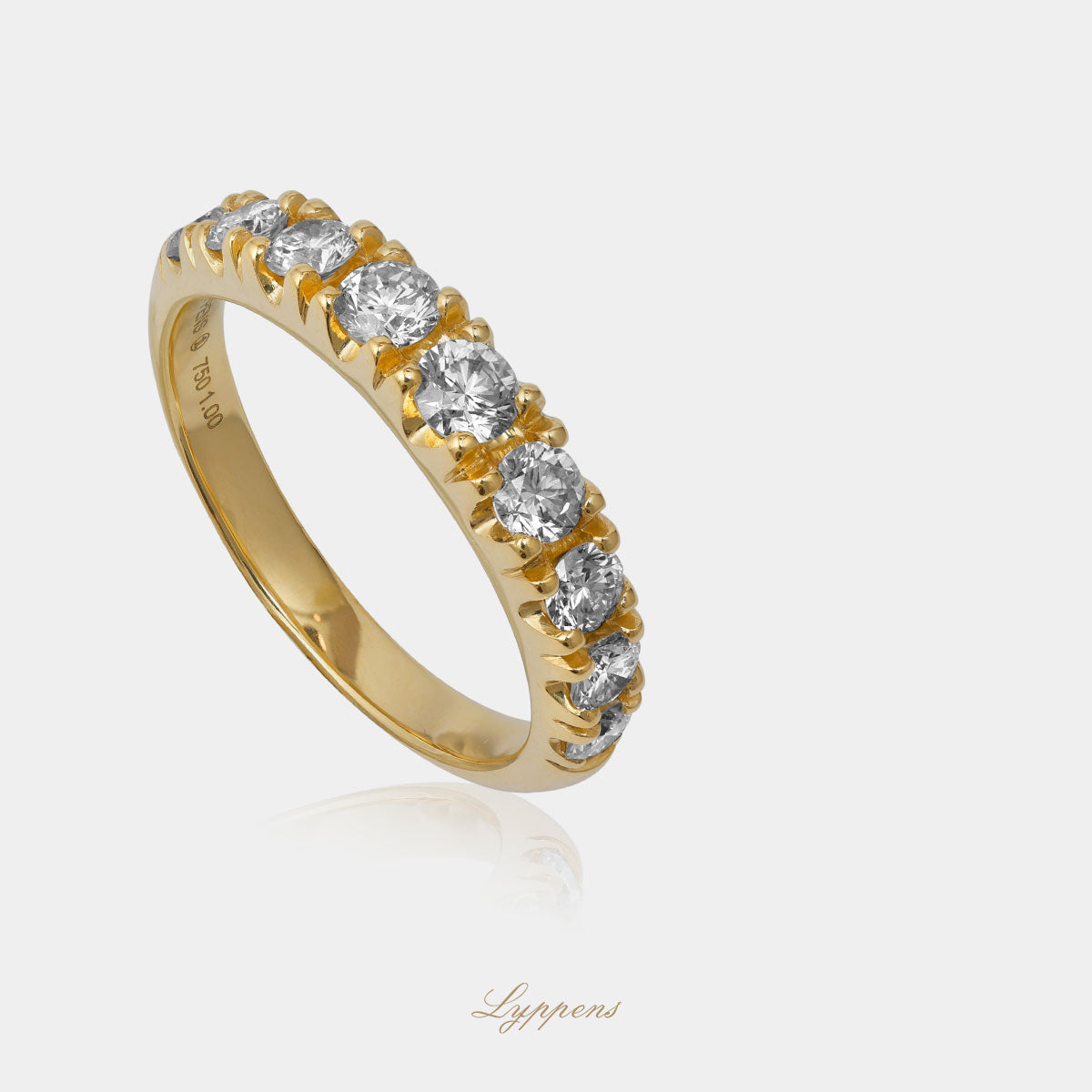 Yellow gold half eternity ring with diamond 1.00ct