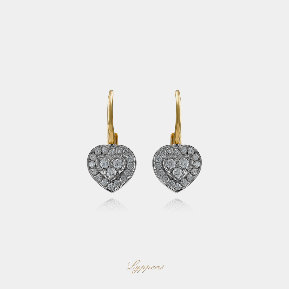Geelgouden hartjes oorbellen met diamant