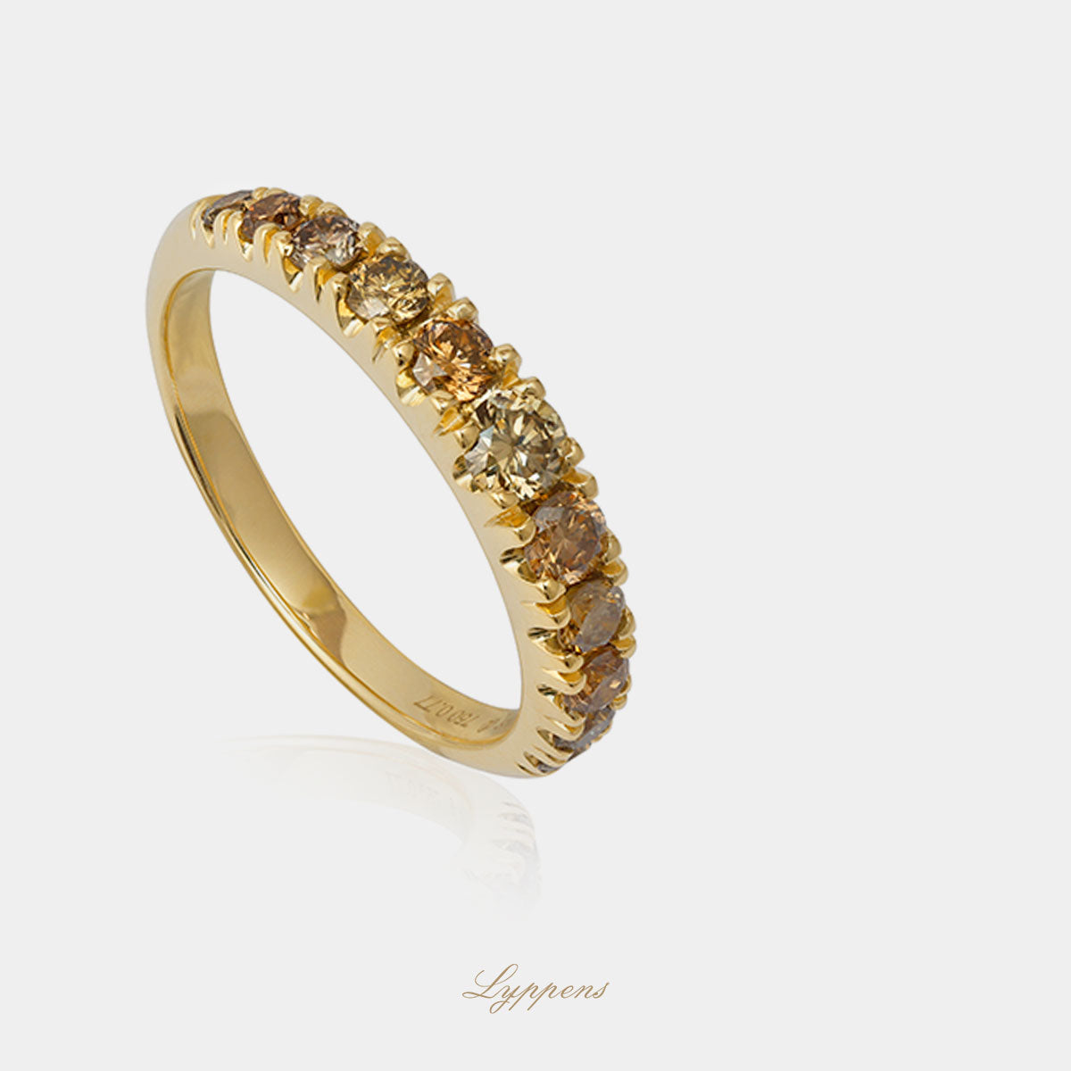 Geelgouden rijring met bruine diamant 0.75ct