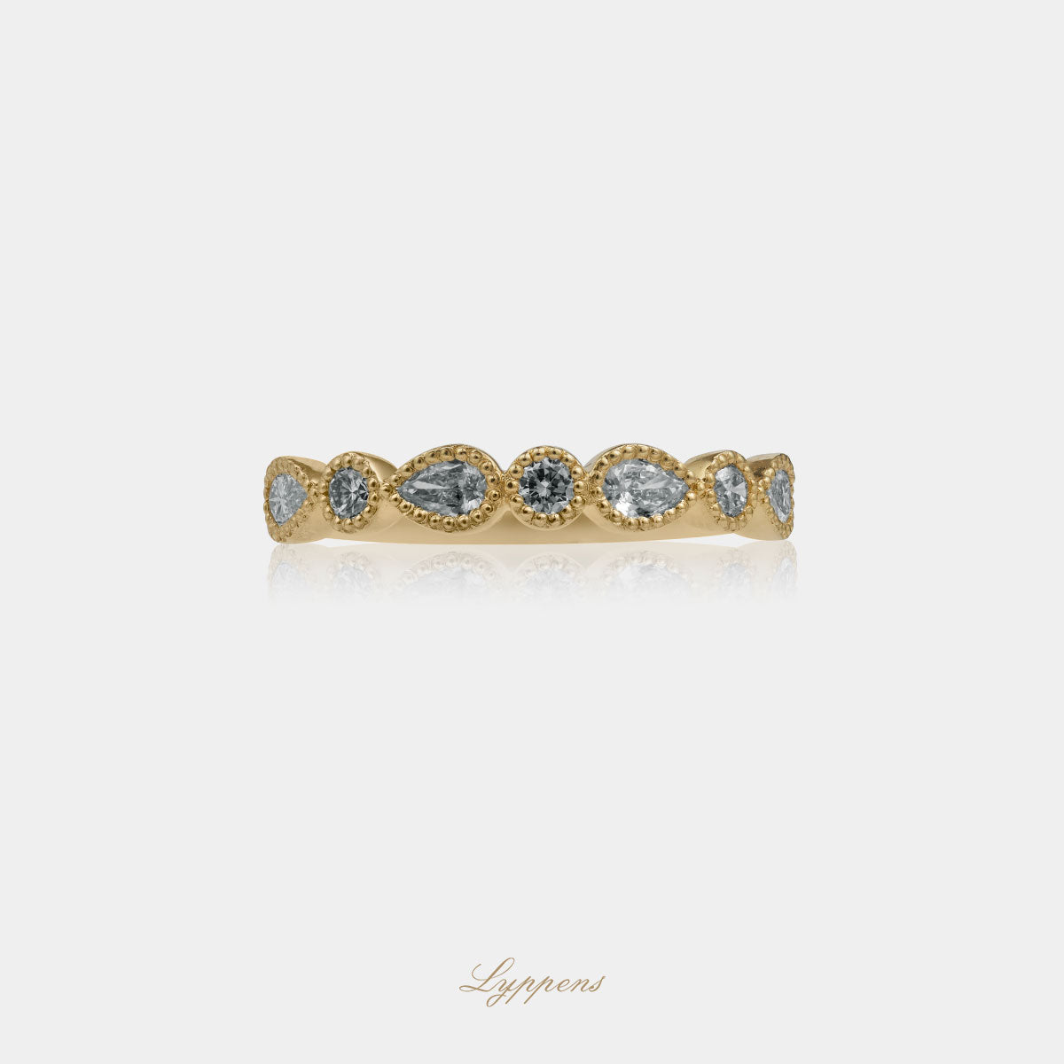 Yellow gold half eternity ring with diamonds