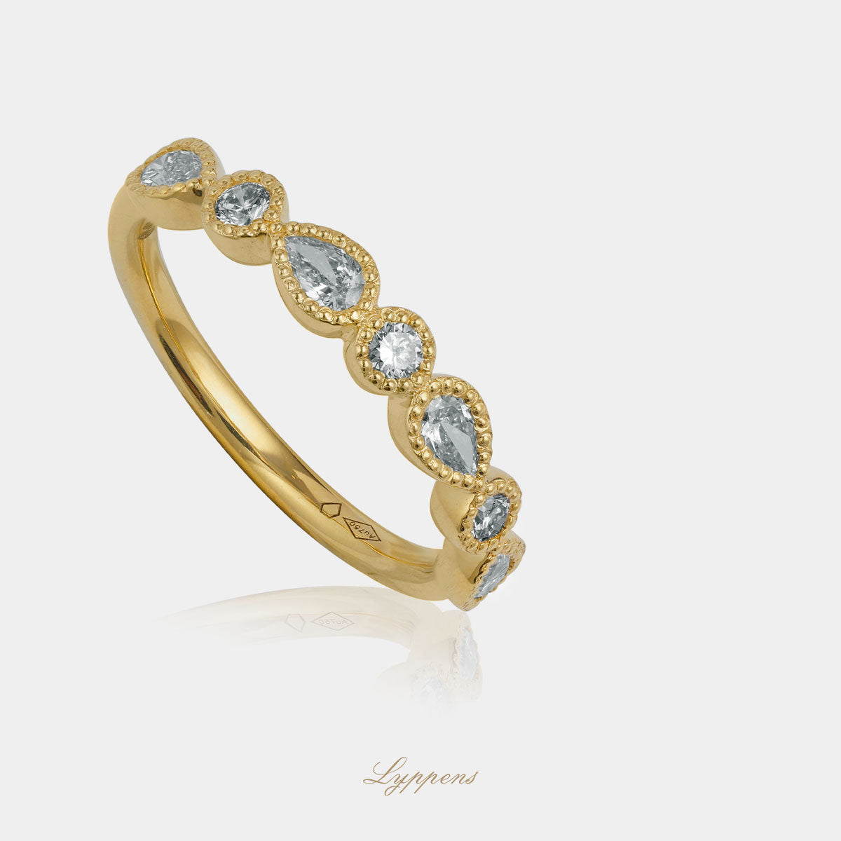 Yellow gold half eternity ring with diamonds
