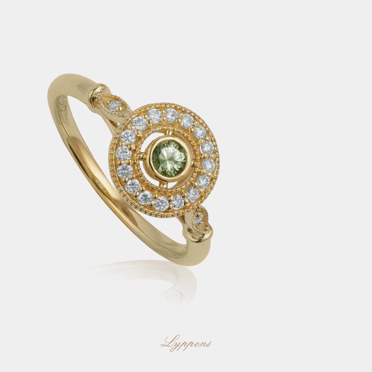 Geelgouden ring met saffier en diamant