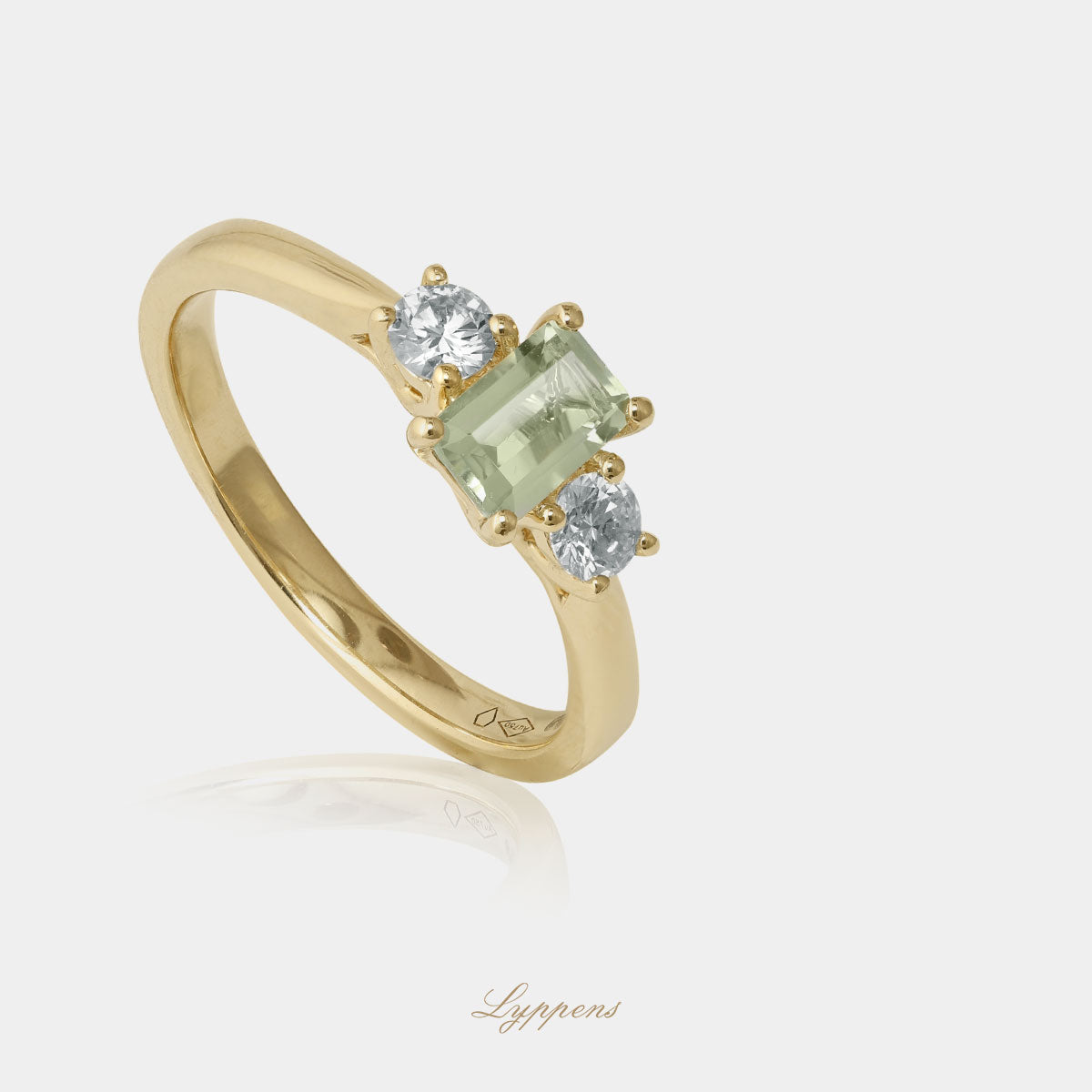 Yellow gold with prasiolite and diamonds