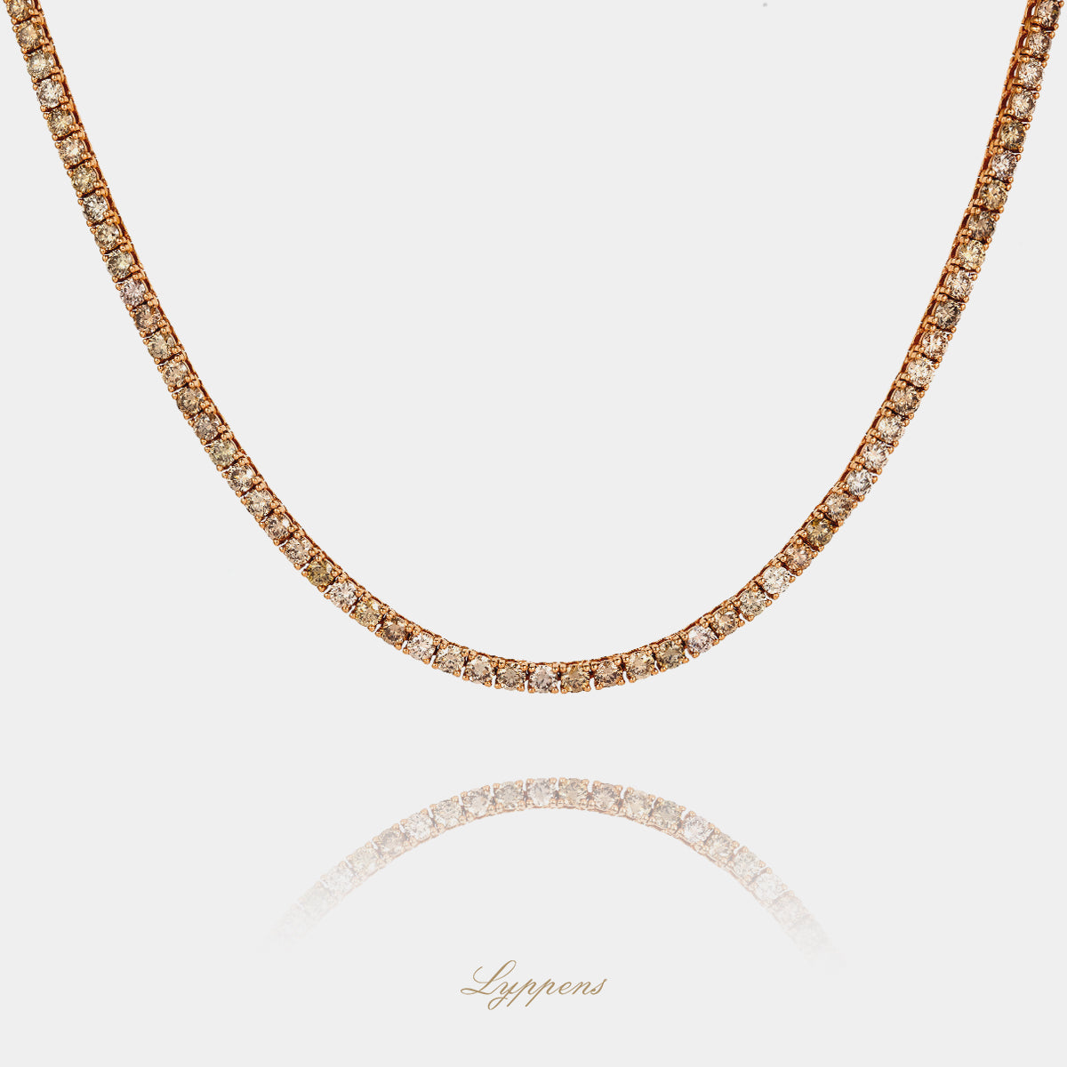 Rose gold tennis necklace with brown diamonds 9.00ct.