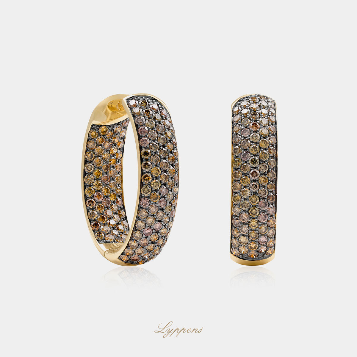 18kt geelgouden ovale oorringen pavé met bruine briljant diamant 3.97ct
