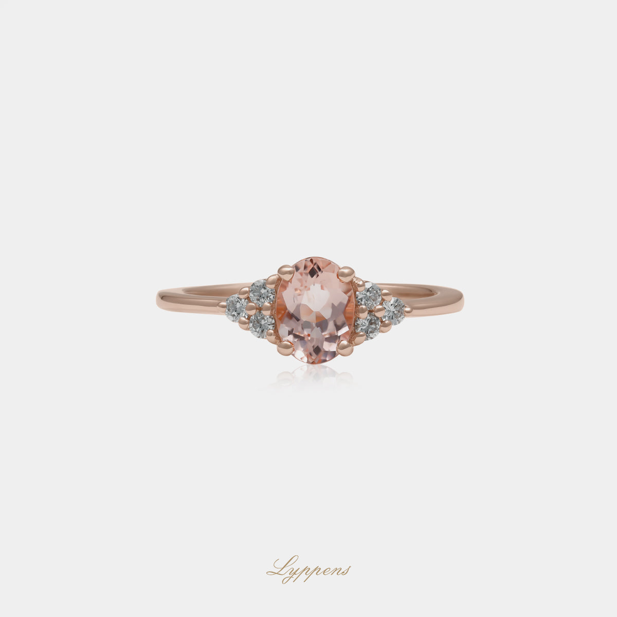 14 karaat roségouden ring met morganiet en briljant geslepen diamant zijstenen 0.15ct