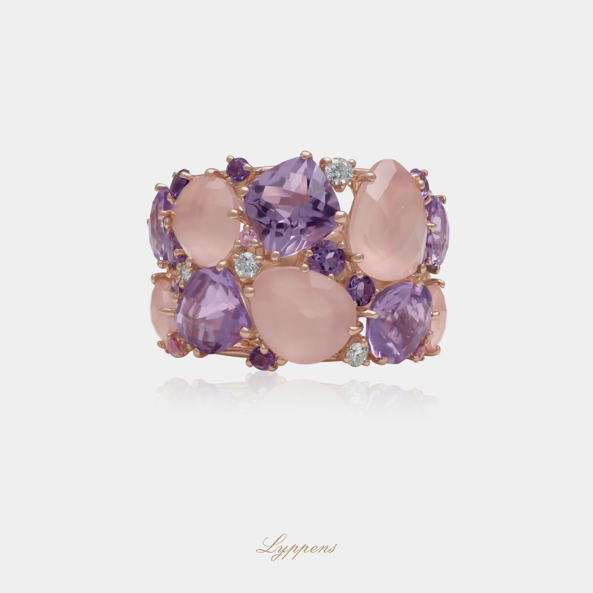 14 karaat roségouden ring met edelstenen en briljant diamant 0.17ct