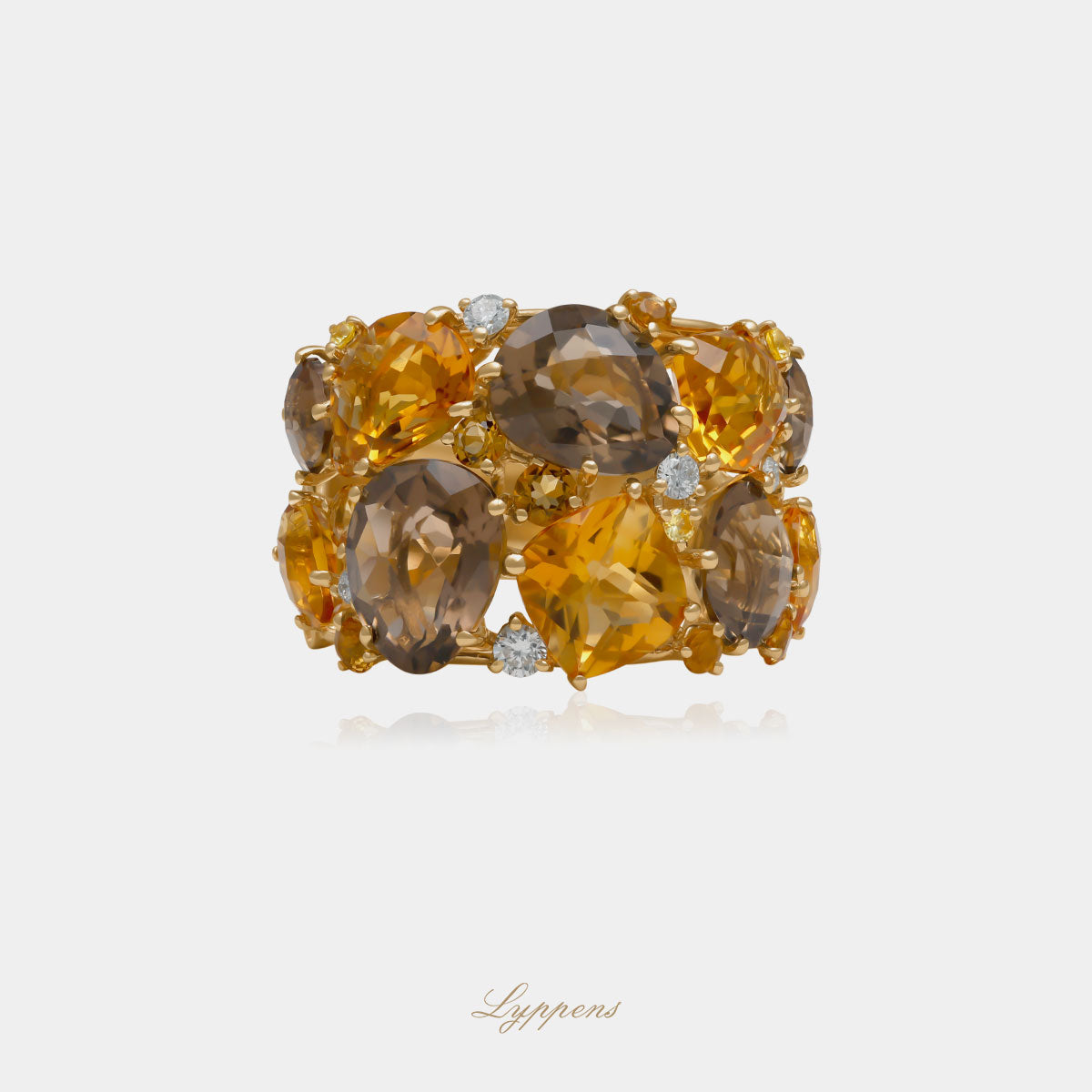 14 karaat geelgouden ring met edelstenen en briljant diamant 0.17ct