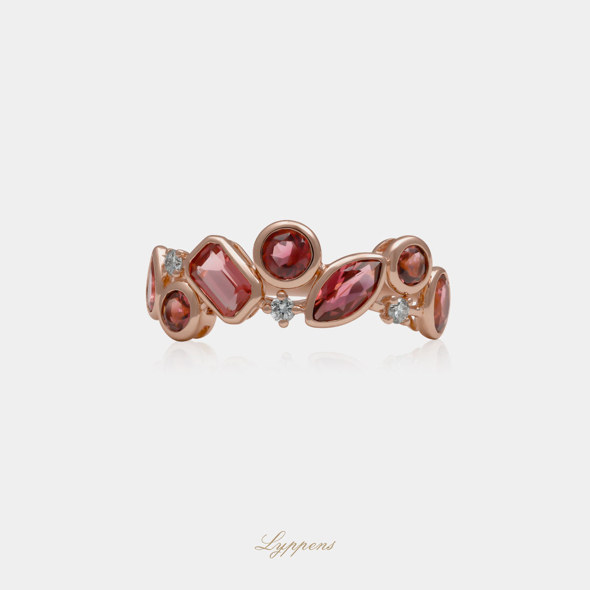 14 karaat roségouden ring met multivorm toermalijn en briljant diamant 0.07ct