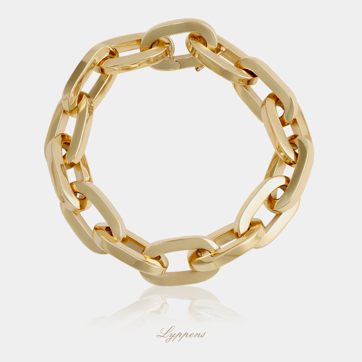 14kt geelgouden fantasie schakelarmband met ovale platte schakels