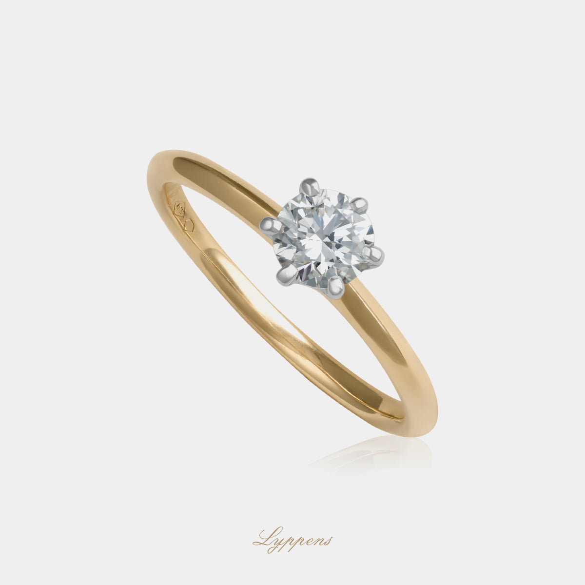 bicolor 18kt verlovingsring met briljant geslepen GIA diamant, kleur E en zuiverheid VS1