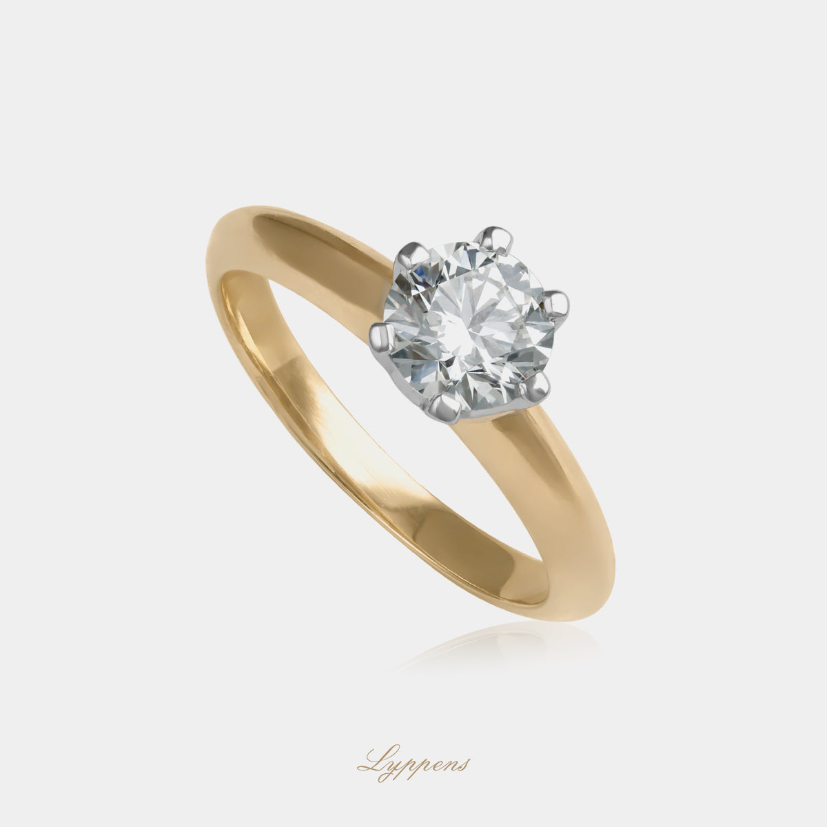 bicolor 18kt verlovingsring met 1.14ct briljant geslepen GIA diamant, kleur H SI2