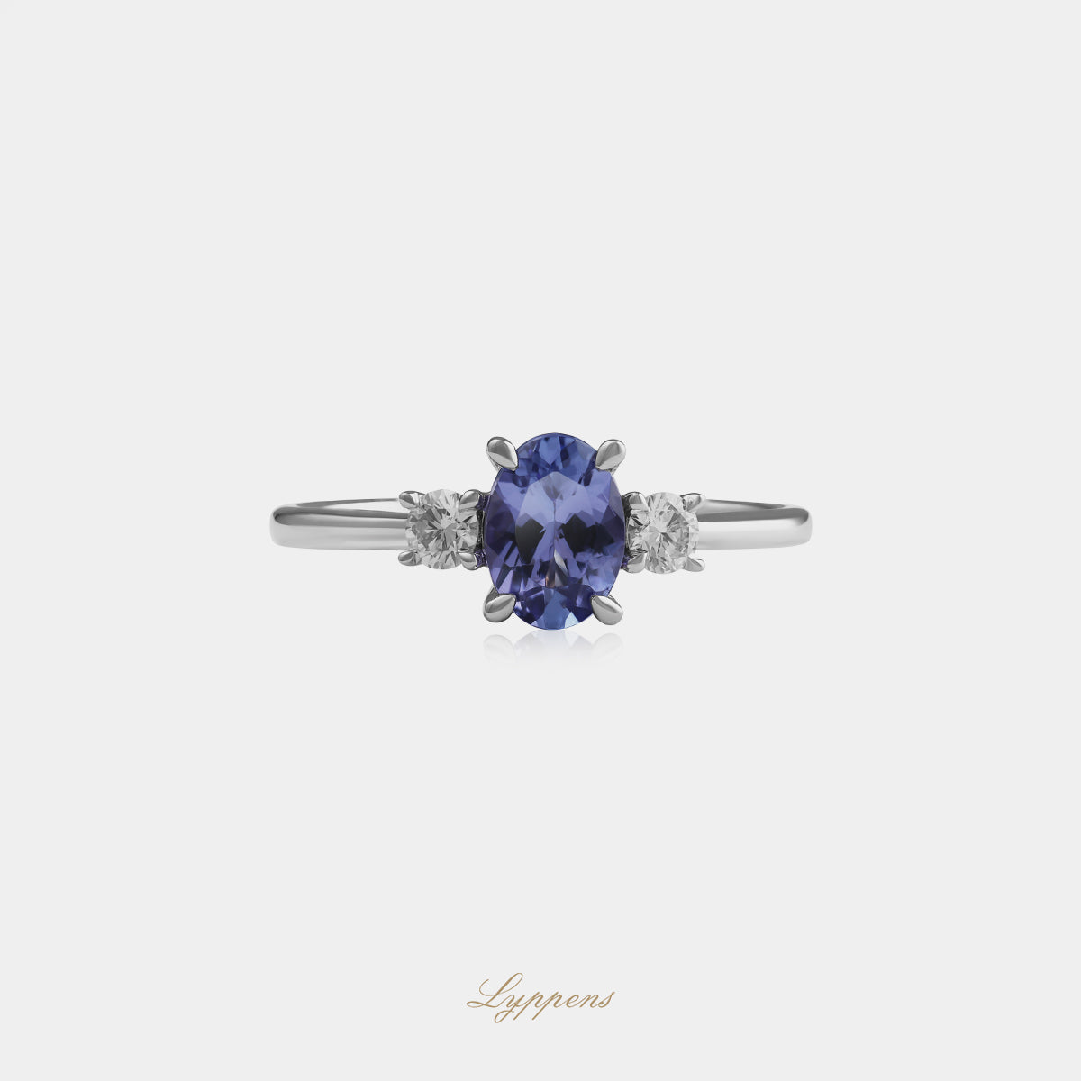 18kt witgouden ring met ovaal geslepen tanzaniet en 0.18ct briljant geslepen diamanten