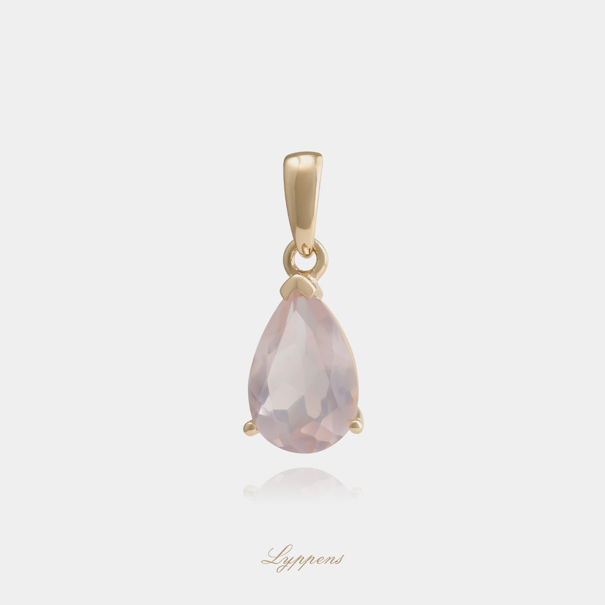 14kt geelgouden hanger met peer geslepen rozenkwarts
