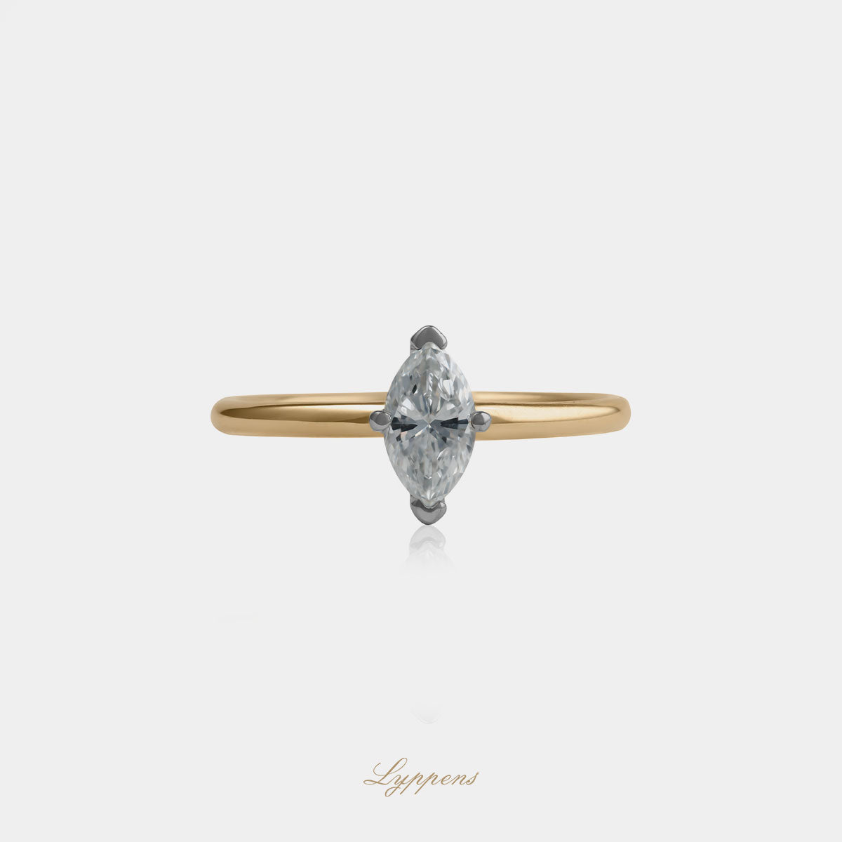 18kt geel- en witgouden solitair ring met 0.50ct marquise geslepen GIA diamant, Oslo montuur