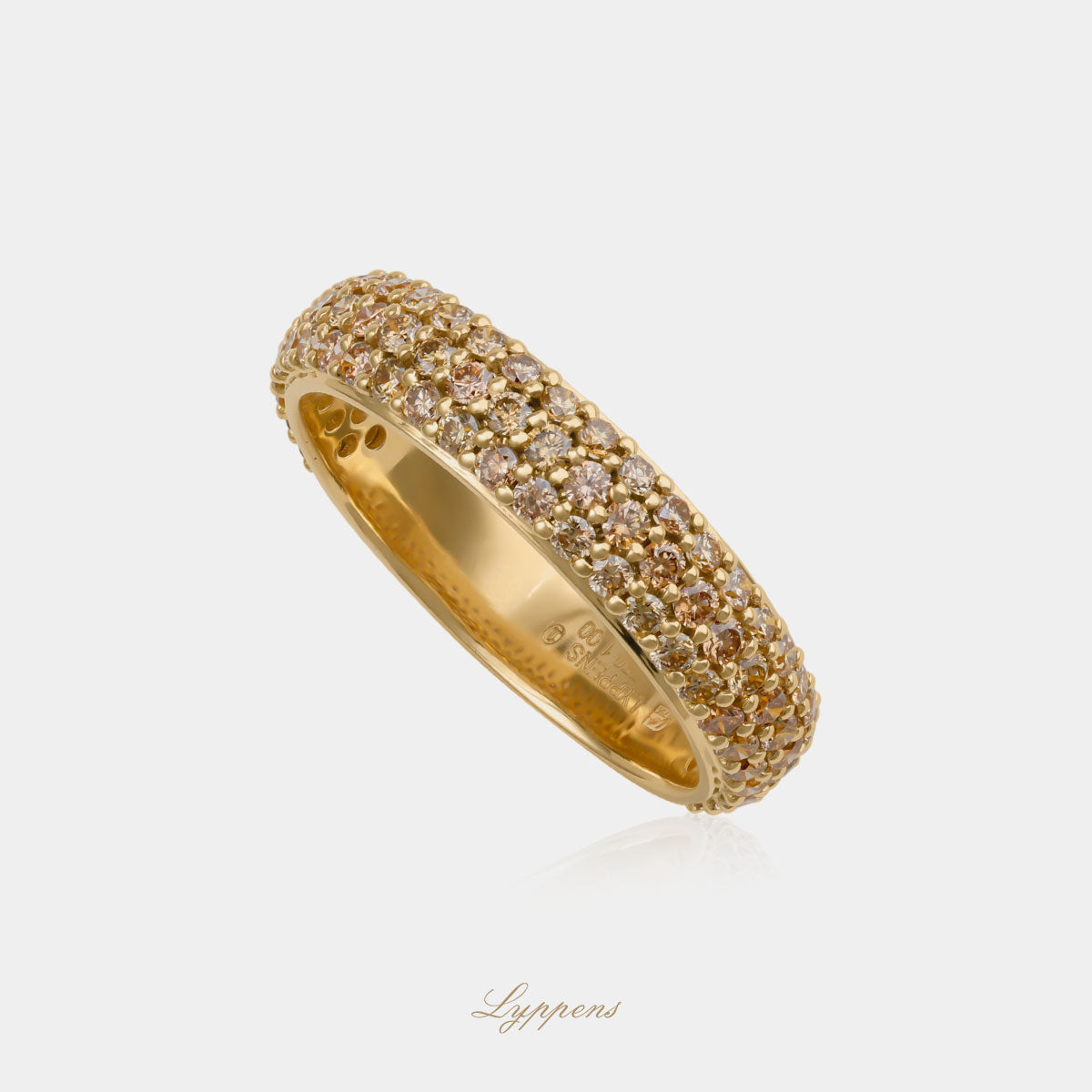 18kt geelgouden pavé ring met bruine diamanten, totaal 1.00ct VS