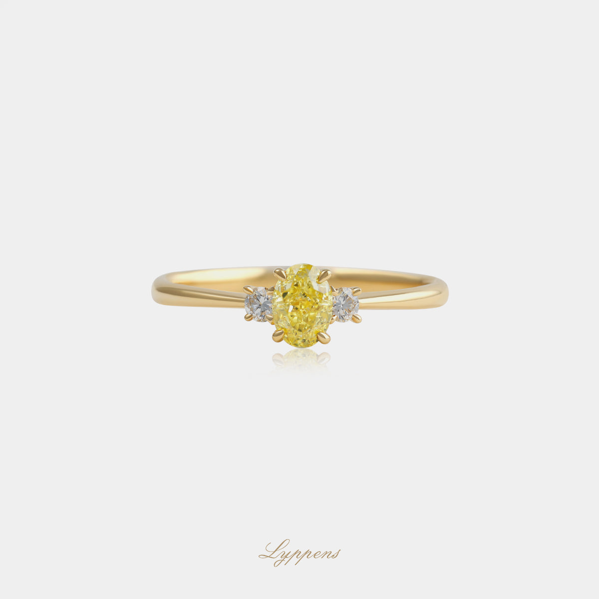 18kt geelgouden ring met 0.41ct ovaal fancy intense yellow diamant SI1 en zijdiamanten 0.09ct G SI1, GIA