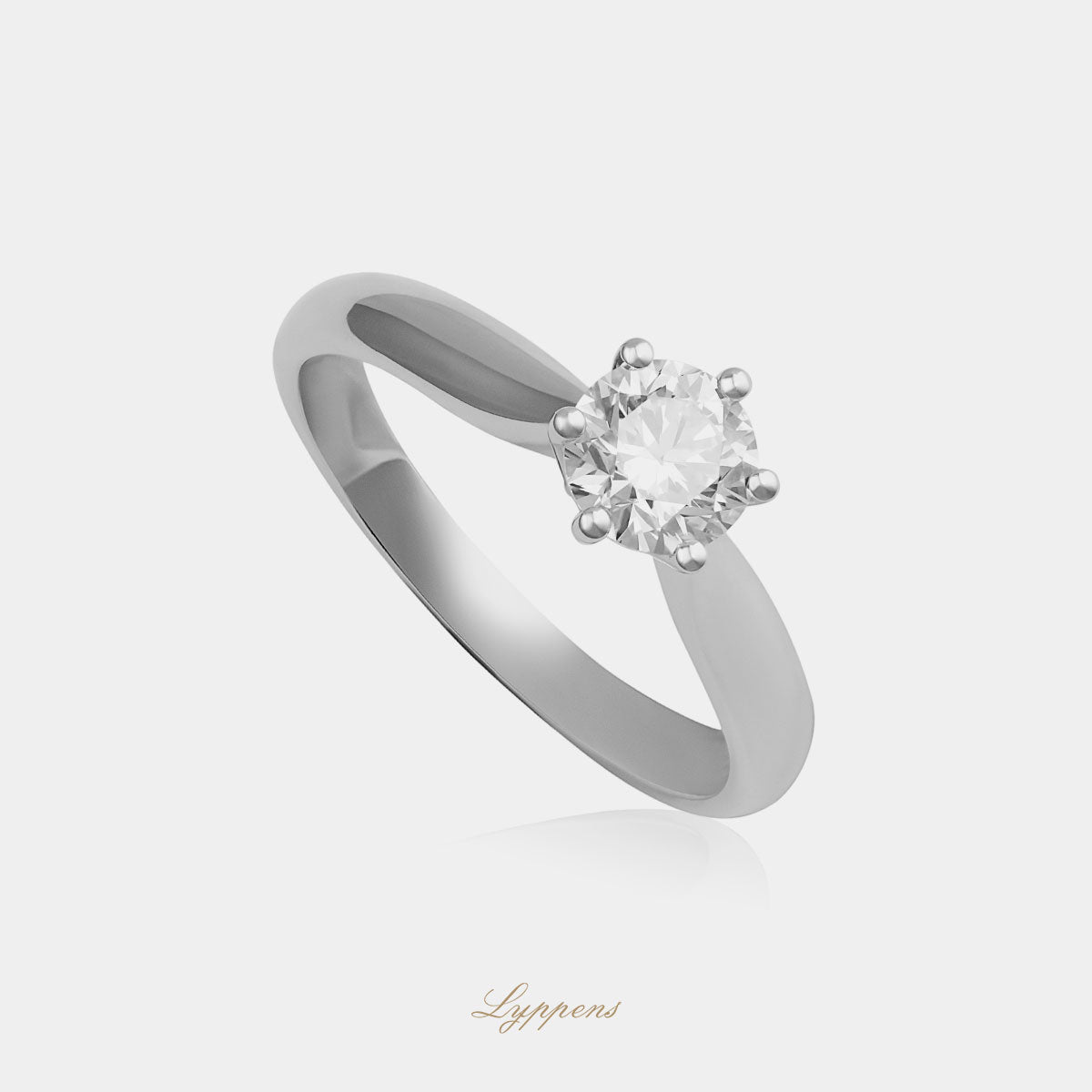18kt witgouden verlovingsring met briljant geslepen GIA diamant, kleur E VVS1
