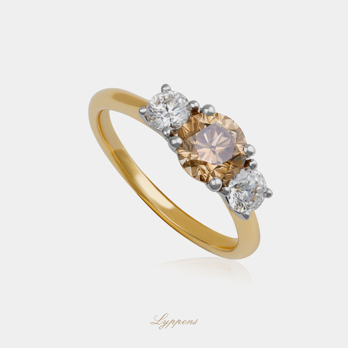 18kt bicolor verlovingsring met bruine diamant en briljant geslepen diamanten