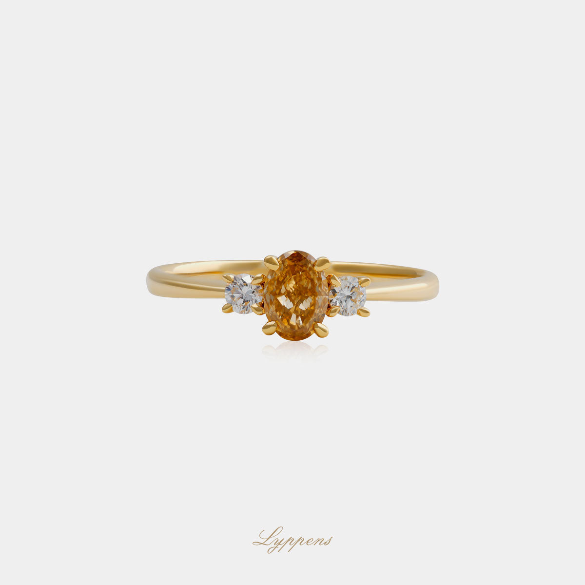 18kt geelgouden ring met 0.51ct ovaal geslepen bruine diamant en 0.14ct briljant geslepen diamanten