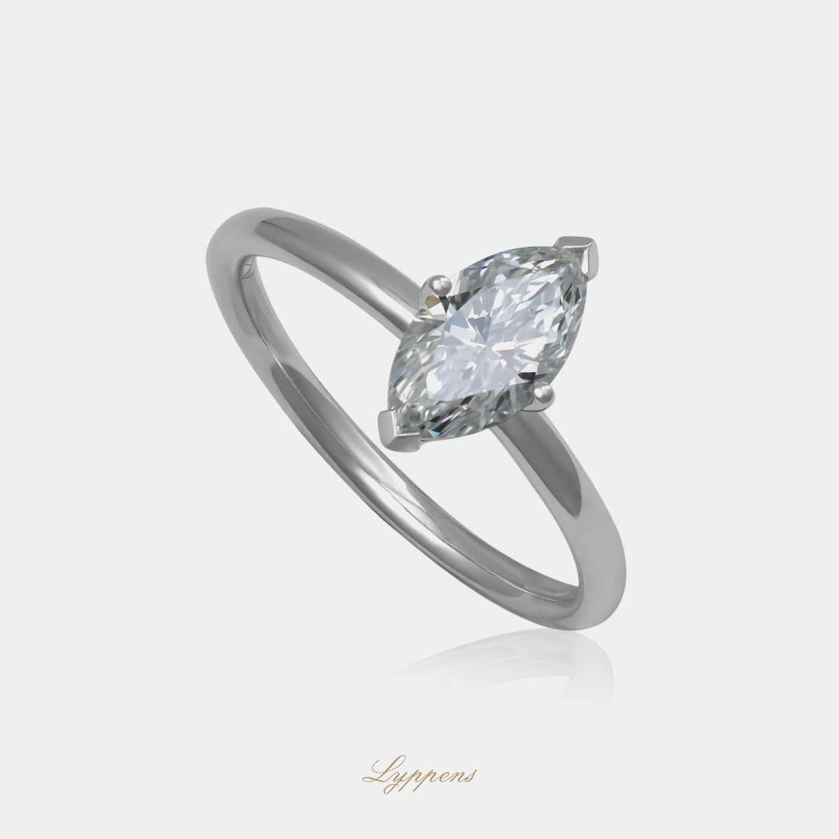 18kt witgouden verlovingsring met marquise geslepen GIA diamant, kleur D VS2
