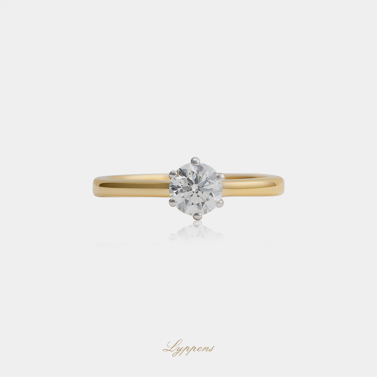 18kt geel- en witgouden solitair ring met 0.50ct briljant diamant H VS2 in Berlijn montuur, GIA