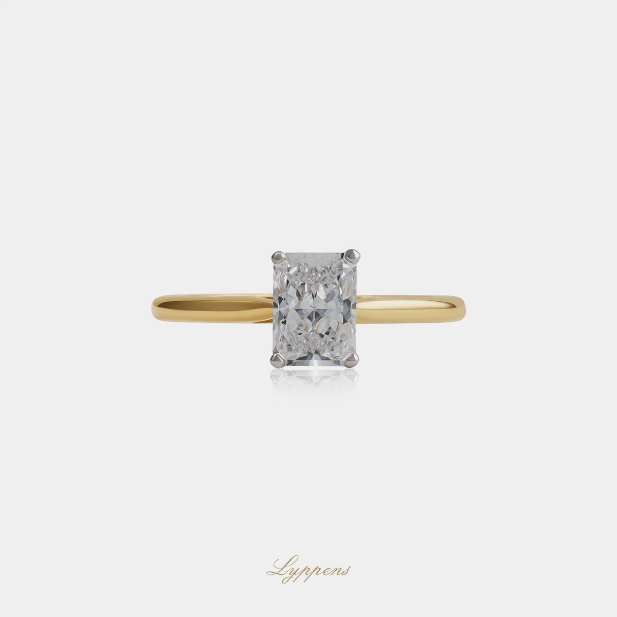 18kt geel- en witgouden solitair ring met 1.00ct radiant diamant D VS2, Amsterdam zetting, GIA