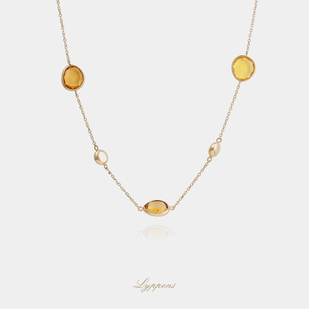 Gouden ketting met citrien edelsteen hanger, klassiek en stijlvol collier